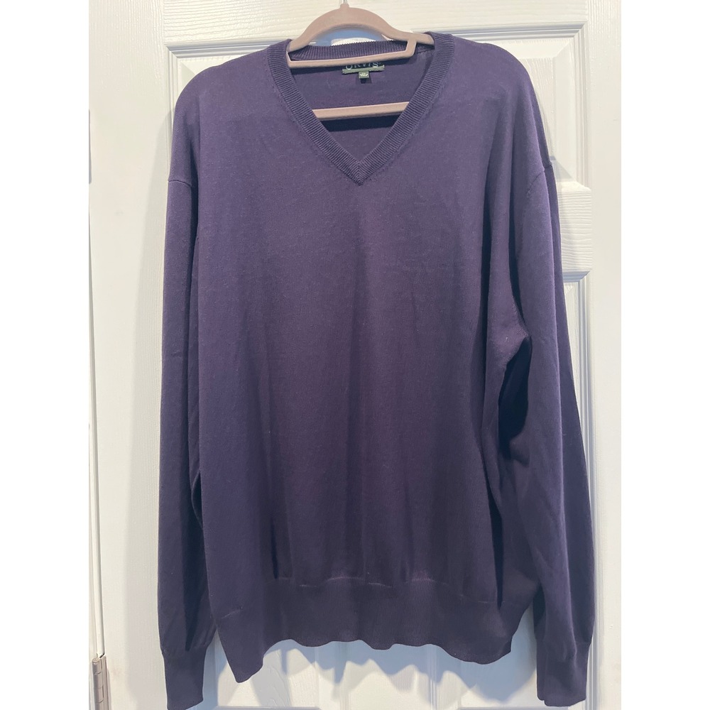 Orvis Mens Sweater XXL Dark Purple Long Sleeve Pullover Knit. Silk ,Cashmere.